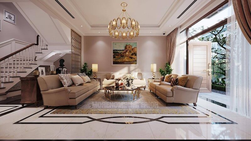 Thiết kế nội thất phòng khách tân cổ điển đẹp tại biệt thự Ciputra Tây Hồ Hà Nội Ngắm nhìn các mẫu trang trí phòng khách sang trọng và tiện nghi
