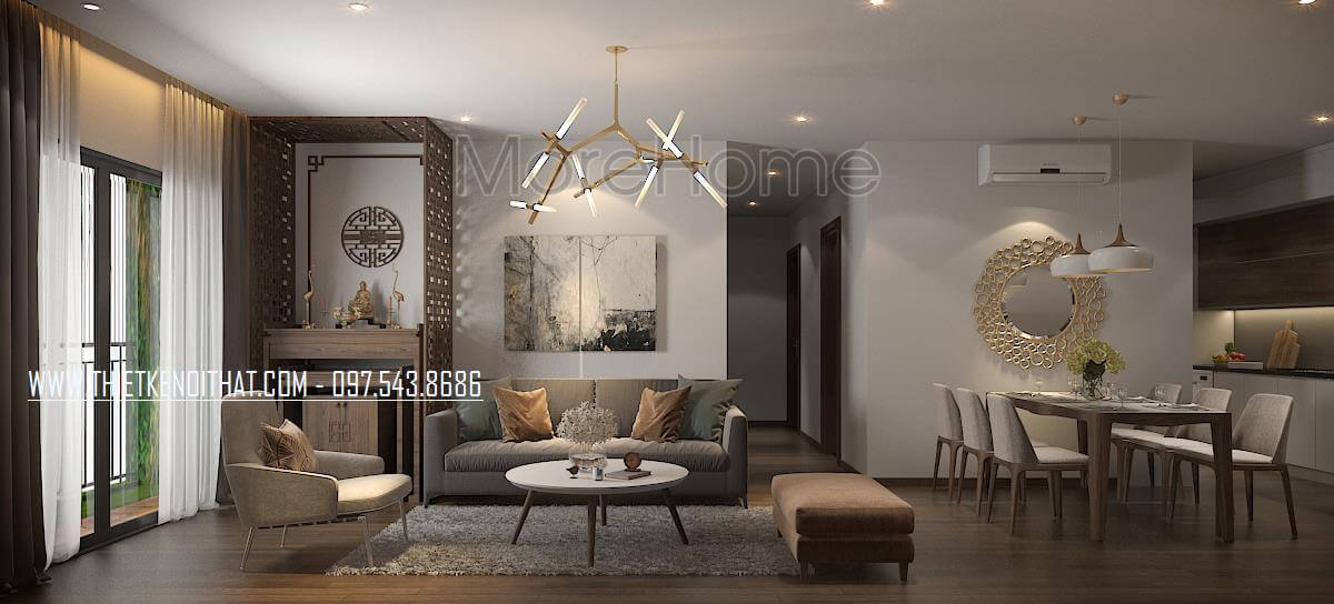 Bố trí nội thất phòng khách chung cư với mẫu đồ nội thất bằng gỗ công nghiệp hiện đại Thiết kế nội thất