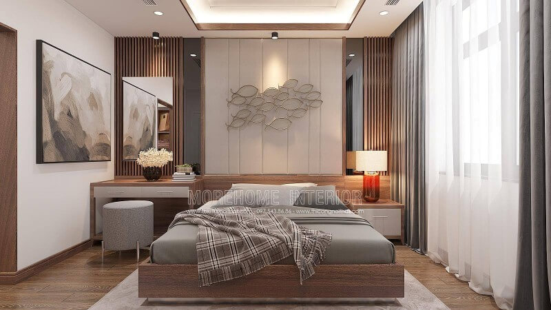 Chắc hẳn trong mỗi chúng ta mỗi sáng thức dậy đều muốn ngắm cảnh bình minh và nó càng được nâng niu hơn tại các khu đô thị, thành phố nhà san sát nhau, ý tưởng thiết kế nội thất phòng ngủ hiện đại sử dụng tối đa nguồn sáng tự nhiên luôn là điểm quan trọng trong bố trí từ kts Morehome. Thiết kế nội thất