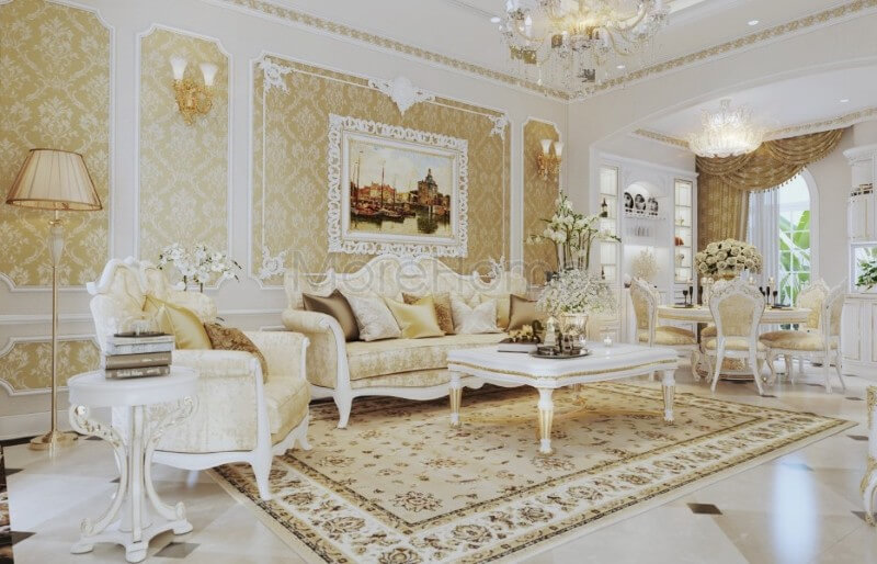 Thiết kế nội thất phòng khách chung cư, biệt thự tân cổ điển được kiến trúc sư đầu tư tỉ mỉ về cả đường nét và màu sắc, thể hiện được đúng cái Thu hút bởi các mẫu bố trí phòng khách đa phong cách